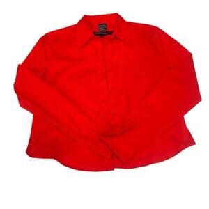 French Connection Red Button Down Shirt Womens Medium Stretch Cotton Work Office